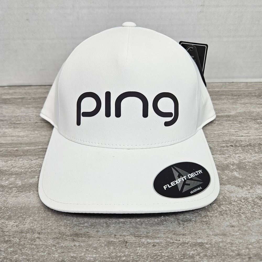 PING Golf Hat Men's‎ White Flexfit Delta Adjustable Performance Cap